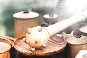 Wooden Mace with the round spiked