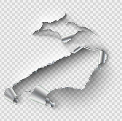Torn ripped metal vector template, sides with ripped steel on realistic transparent background.