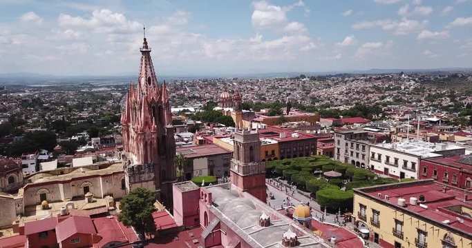 San Miguel de Allende Mexico city church aerial view