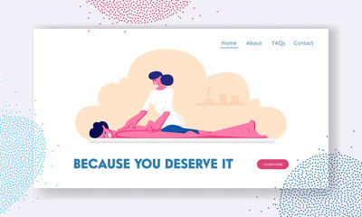 Man Lying on Table Receiving Relaxation Back Massage in Spa Center. Patient Get Body Care and Treatment in Salon by Therapist. Website Landing Page, Web Page. Cartoon Flat Vector Illustration, Banner