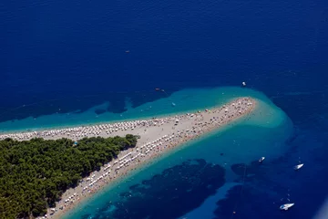 Cercles muraux Plage de la Corne d'Or, Brac, Croatie Golden Cape Beach, Zlatni Rat on island Brac, Croatia from air