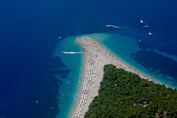 Fototapeta na wymiar Golden Cape Beach, Zlatni Rat on island Brac, Croatia from air