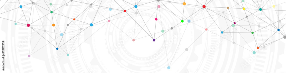Wall mural website header or banner design with abstract geometric background and connecting dots and lines. gl
