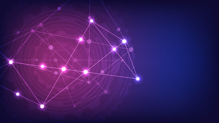 Digital technology background with connecting dots and lines. Abstract technical background of network connection and communication.