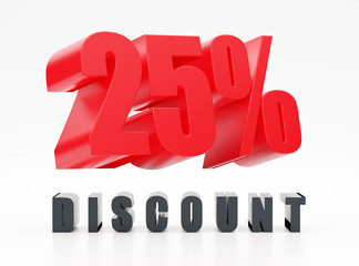 25% discount, red glossy symbol on white background