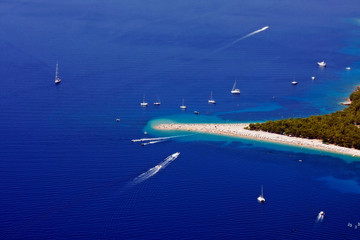 Golden Cape Beach, Zlatni Rat on island Brac, Croatia from air