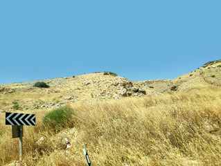 Fototapeta na wymiar Desert land landscape with rocks, hills and mountains