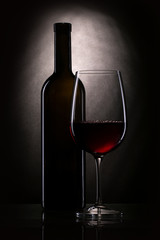wine bottle silhouette and glass of wine