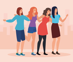 Fototapeta premium girls friends with hairstyle and casual clothes