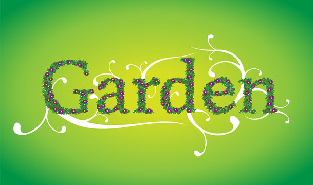 Garden leaves and flowers text