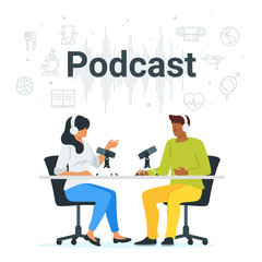 Podcast in studio flat vector illustration
