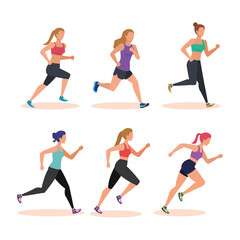 Obraz na płótnie Canvas set of healthy women running training