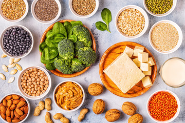 Healthy diet vegan food, veggie protein sources.