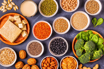 Healthy diet vegan food, veggie protein sources.
