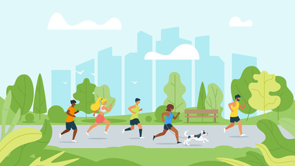 Running people flat vector illustration