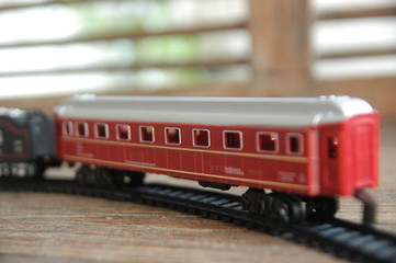 Fototapeta premium children toy train in plastic - rail - track