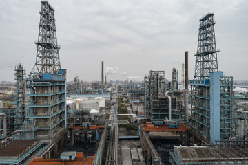 aerial view of industrial buildings
