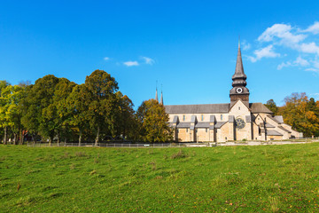 Fototapeta na wymiar Varnhems abbey church in autumn landscape