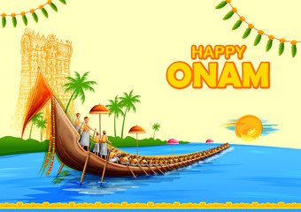 illustration of snakeboat race in Onam celebration background for Happy Onam festival of South India Kerala
