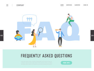 Landing page of Frequently asked questions concept. Question answer metaphor. Vector illustration background. Flat cartoon character people graphic design. Template banner, flyer, poster, web page