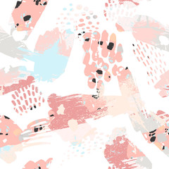 Abstract artistic seamless pattern with trendy hand drawn textures, spots, brush strokes