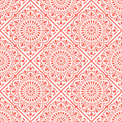 Ornamental Tile Decoration Pattern. Endless Vector Background. Coral Color.