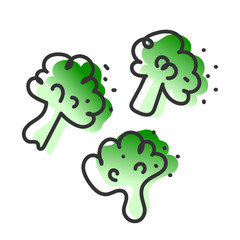 Linear vector handdrawn juicy vegetables and fruit.  Gradient color eco natural healthy organic broccoli. Sketch style illustration