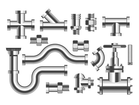 Plumbing pipes and tubes building materials isolated objects