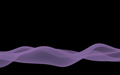 Abstract purple wave. Raster air background. Bright gray ribbon on dark background. Gray scarf. Abstract gray smoke. 3D illustration