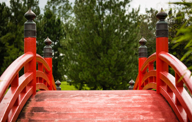 japan style Red color Bridge in the park