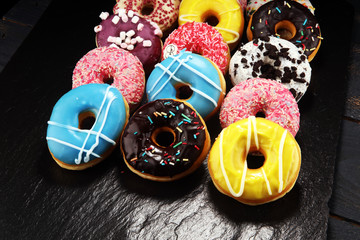 donuts in different glazes with chocolate