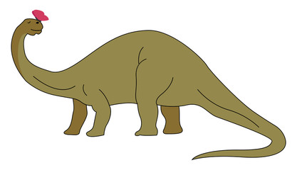 Brontosaurus with butterfly, illustration, vector on white background. © Morphart