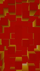 Abstract red elegant cube geometric background. Chaotically advanced rectangular bars. 3D Rendering, 3D illustration