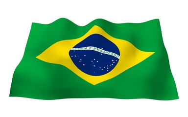 Waving flag of Brazil. Ordem e Progresso. Order and progress. Rio de Janeiro. South America. State symbol. 3d illustration