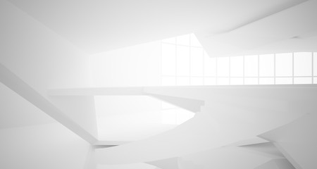 Abstract architectural white interior of a minimalist house with large windows.. 3D illustration and rendering.