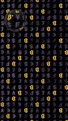 Bitcoin and currency on a dark background. Digital crypto symbol. Currency bubble, market fluctuations. Business concept. 3D illustration