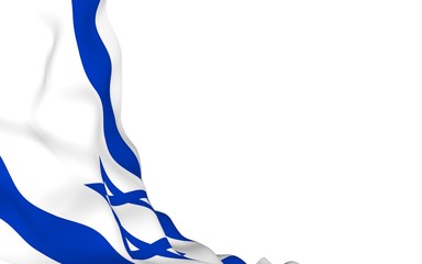 The flag of Israel. State symbol of the State of Israel. A blue Star of David between two horizontal blue stripes on a white field. 3d illustration