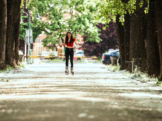 Roller skater in action in park