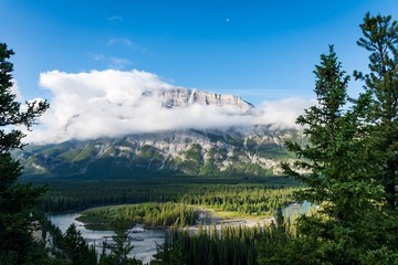 Early morning clouds over Mount Rundle in Banff National Park, Canada.