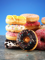 donuts in different glazes with chocolate