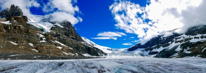 Panoramic view of Athabasca glacier in Jasper National Park, Canada.