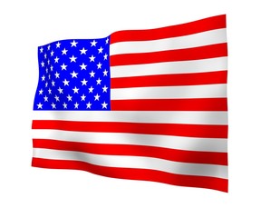 Waving flag of the United States of America. Stars and Stripes. State symbol of the USA. 3D illustration