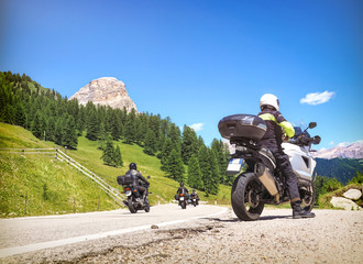 Bikers on Dolomites Alps road