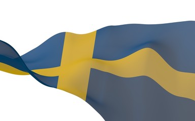 The flag of Sweden. Official state symbol of the Kingdom of Sweden. A blue field with a yellow Scandinavian cross that extends to the edges of the flag. 3d illustration