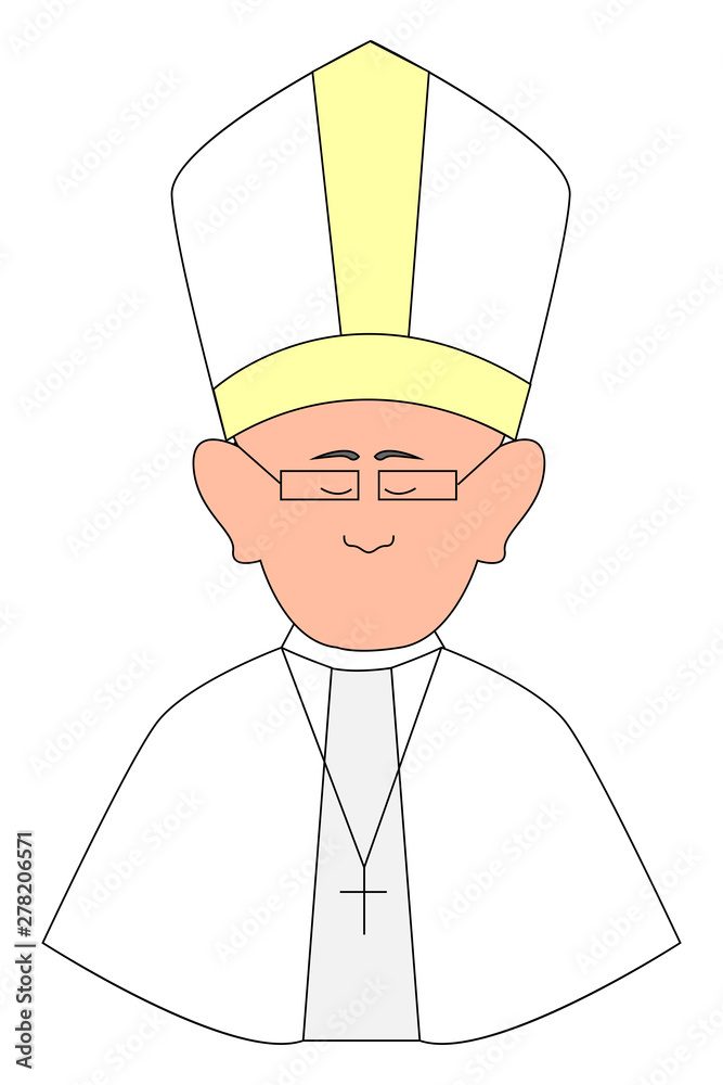 Poster Happy pope with glasses, illustration, vector on white background.