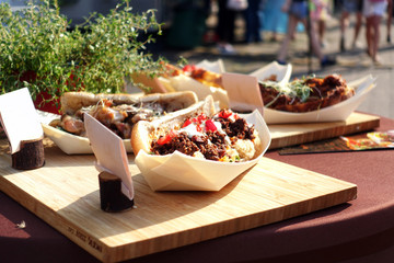 organic food on street food festival. special food sold on Open kitchen food festival event.