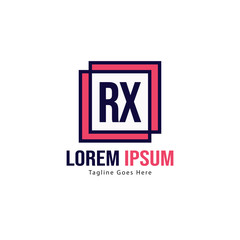 Initial RX logo template with modern frame. Minimalist RX letter logo vector illustration
