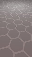 Fototapeta premium Honeycomb with color lighting, on a gray background. Perspective view on polygon look like honeycomb. Isometric geometry. 3D illustration