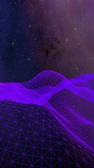 Naklejka premium Abstract ultraviolet landscape on a dark background. Purple cyberspace grid. hi tech network. Outer space. Violet starry outer space texture. 3D illustration