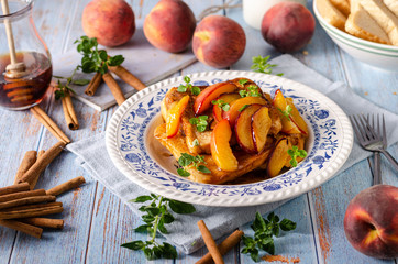 French toast with caramelized peach